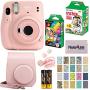 Fujifilm Instax Mini 11 Instant Camera + Fujifilm Instax Mini Twin Pack Instant Film (16437396) + Single Pack Rainbow Film + Case + Travel Stickers (Blush Pink)