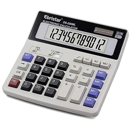 Calculator, Basic Desktop Calculator, Solar Battery Dual Power with 12-Digit Large LCD Display and Large Computer Keys Office Calculator by Ebristar (Battery Included)