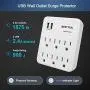 [2 Pack] BESTTEN 6-Outlet Wall Mount Surge Protector, 2.4A Dual USB Charging Ports, 15A/125V/1875W