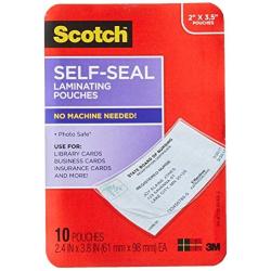 Scotch Self-Sealing Laminating Pouches, Business Card Size, 2 Inches x 3.5 Inches, 10 Pouches (LS851-10G)