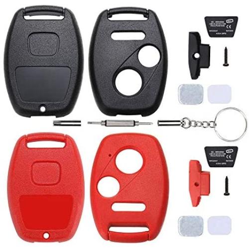 Cutting Not Required - Replacement Key Fob Keyless Entry Remote Shell Case for Honda Civic/Accord/CR-V/Fit/Odyssey/Pilot/Ridgeline/CR-Z Car Key Fob Cover (2+1 Button, Black+Red)