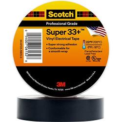 3M Scotch Super 33+ Premium Grade All-Weather Vinyl Electrical Tape, 3/4 in x 52 ft, Black, 1 Roll