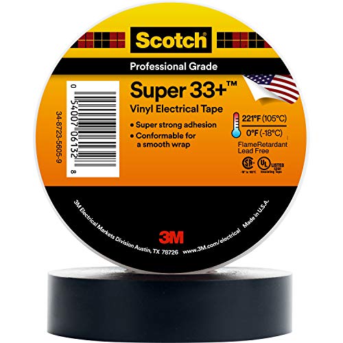 3M Scotch Super 33+ Premium Grade All-Weather Vinyl Electrical Tape, 3/4 in x 52 ft, Black, 1 Roll