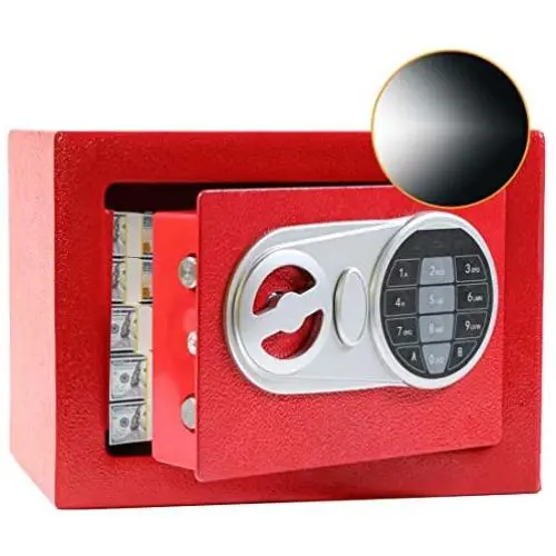 SamYerSafe Safe Box with Sensor Light,Security Safe with Electronic Digital Keypad Money Safe Steel Construction Hidden with Lock，Wall or Cabinet Anchoring Design for Office Home Hotel (Red)