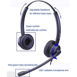 2.5mm Telephone Headset with Noise Canceling Mic for Panasonic, Including 3.5mm Connector for Cell Phone PC Laptop, CallCenter Office Headset for Cisco Vtech Undiden Cordless DECT for Polycom
