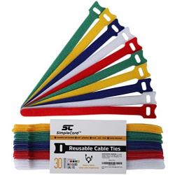 Simple Cord Cable Management Ties - (30) 8'' Reusable Self-Gripping Cord Straps - Organize Cables, Cords, and Wires - Simple Cord Organizer for Desks and Offices (Multi-Color)