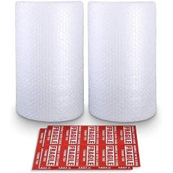 Bubble Cushioning Wrap Roll 2 Pack 3/16'' Air Bubble 12 Inch x 74 Feet Total, Perforated Every 12 Inch with 30pcs Fragile Stickers Packing Supplies for Heavy-Duty Moving Shipping