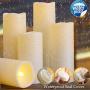 SWEETIME Outdoor Waterproof Flameless Candles with Timer & Remote - LED Flickering Pillar Plastic Resin Electric Candles Battery Operated Candles, Set of 5 (D 2.2'' x H 4'' 4'' 5'' 6'' 7'')