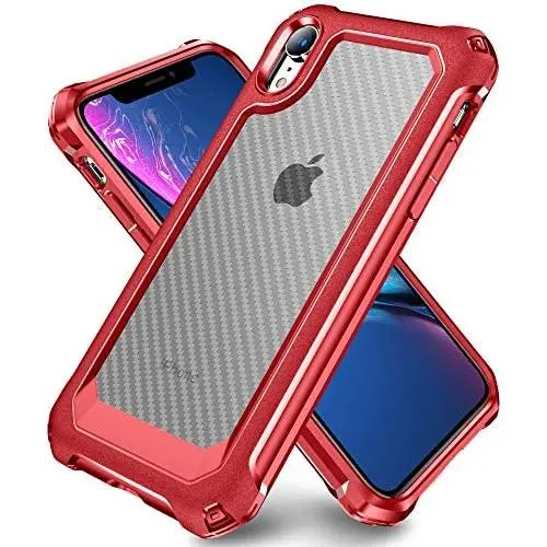 iPhone XR Case with [ Screen Protector Tempered Glass x2Pack] SUPBEC Protective Phone Cover with Silicone PC+TPU Shockproof Rubber Heavy Duty Case for iPhone XR Cases-Clear Red