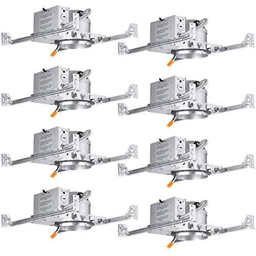TORCHSTAR 8-Pack 4 Inch Shallow New Construction LED Recessed Housing, IC Rated & Air Tight Ceiling Downlight Can with J-Box, ETL Listed Slim/Narrow New Construction Housing, TP24 Connector
