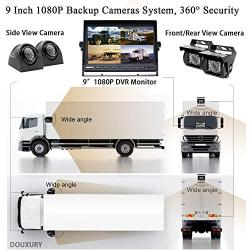 Backup Camera System, DOUXURY 4 Split Screen 9 Quad View Display HD 1080P Monitor with DVR Recording Function, IP69 Waterproof Night Vision Camera x 4 for Truck Trailer Heavy Box Truck RV Camper Bus