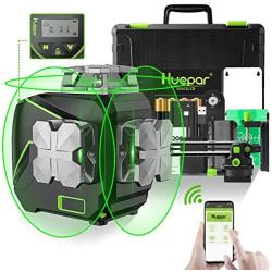 Huepar 12 Lines 3D Self-Leveling Laser Level with LCD Screen 3x360°Bluetooth Connected Green Beam Cross Line Laser Level Tool -360° Horizontal/Vertical Laser Line -Remote Control&Hard Carry Case S03CG