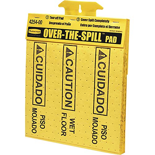 Rubbermaid Commercial Over-the-Spill Pad Station Tablet, Highly Absorbent, Slip-Resistant, ''Caution Wet Floor'', Yellow, 16.5'' x 14'' (FG425400YEL)