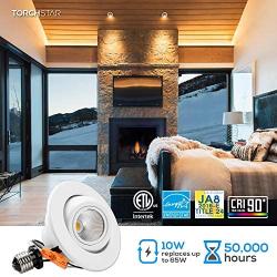 TORCHSTAR 4 Inch 10W Adjustable LED Recessed Downlight, Eyeball Retrofit Recessed Lighting, CRI90+, ETL, Energy Star, JA8 & Title 24 Listed Dimmable Recessed Ceiling Light, 2700K Soft White, Pack of 4