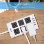10 Ft Power Strip Surge Protector, JACKYLED 15A 14 AWG Flat Plug Long Extension Cord with 6 Wide Outlets 4 USB Ports, Fireproof Desktop Charger for Phone Laptop Home Office Dorm Hotel RV Travel, White