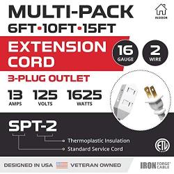 White Extension Cord 3 Pack, 6ft 10ft & 15ft - 16/2 Durable Electrical Cable