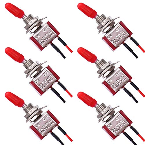 weideer 6pcs Sub-Mini Toggle Rocker Switch ON/Off 2 Position 2 Pin SPST with Pre-soldered Wires for car, Boat,Circuit Modification etc mts-101-x