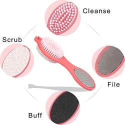 CLEEDY Foot File Callus Remover – Multifunction Pedicure Tools, Professional Foot Scrubber, 4-in-1 Foot Paddle with Pumice Stone, Foot Rasp, Brush & Emery File (Red Foot Paddle)