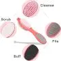 CLEEDY Foot File Callus Remover – Multifunction Pedicure Tools, Professional Foot Scrubber, 4-in-1 Foot Paddle with Pumice Stone, Foot Rasp, Brush & Emery File (Red Foot Paddle)