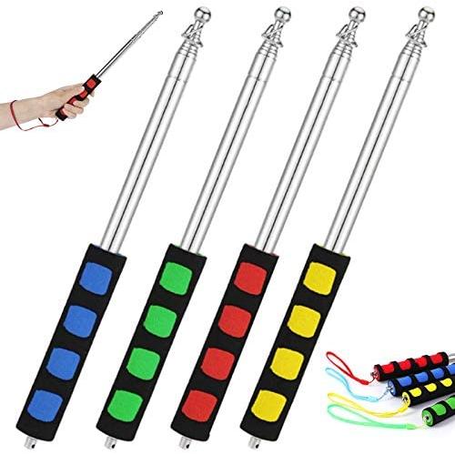 Fivebop 4Pack Telescopic Teachers Pointer Extenable Stainless Steel Hand Pointer Stick Retractable Teaching School Office Whiteboard Grip & Felt Nib 39'' (4 Pack-flagpole Teacher Pointer)