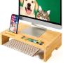 Amada 16 inch Computer Monitor Riser Stand - Bamboo Desk & Tabletop Organizer for Home and Office Monitor Mount Computer Laptop Cellphone Printer Stand-AMBMS03