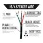 Next 16/4 Speaker Wire - 16 AWG/Gauge 4 Conductor - UL Listed in Wall (CL2/CL3) and Outdoor/In Ground (Direct Burial) Rated - Oxygen-Free Copper (OFC) - 500 Foot Bulk Cable Pull Box - Black