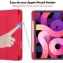 iMieet Case for New iPad Air 4th Generation 10.9 Inch 2020 with Pencil Holder [Support Touch ID and iPad 2nd Pencil Charging/Pair], Trifold Stand Smart Case with Soft TPU Back,(Red)