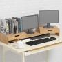 Elephance Dual Monitor Stand Riser with Adjustable Length and Angle, Bamboo Computer Riser with 2 Extra Drawers, Desk Organizer for Laptop, Computer