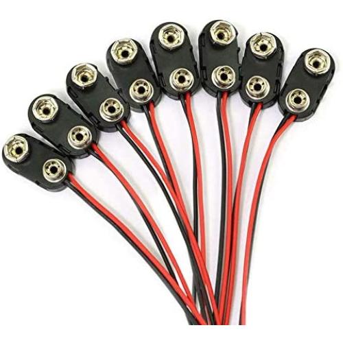9 V Battery Clip Connector, I-Type 9 Volt Battery Clip, 9V Battery Buckle Connector Hard Buckle Plastic Housing and Black Red Wires Leads Iength 5.9 inches (I Type Hard Shell 8PCS)