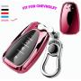 K LAKEY Key Fob Cover, Compatible with Key fob case Malibu Camaro Cruze Spark Volt Sonic Trax Equinox, Smart Car Key Soft TPU Case Shell Protector Key Fob with Alloy Keychain Pink