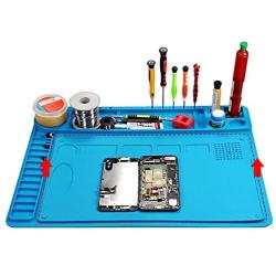 Meknic Soldering Mat Large Size 19.0 x 14.25 Inches Electronics Heat Insulation Magnetic Silicone Repair Work Mat with Scale Ruler and Screw Position For for Soldering Iron, Phone and Computer
