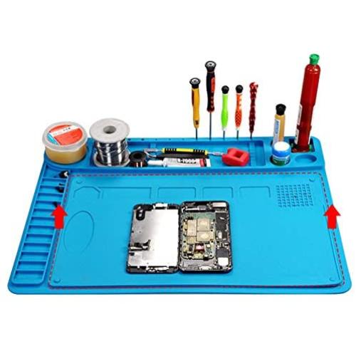 Meknic Soldering Mat Large Size 19.0 x 14.25 Inches Electronics Heat Insulation Magnetic Silicone Repair Work Mat with Scale Ruler and Screw Position For for Soldering Iron, Phone and Computer