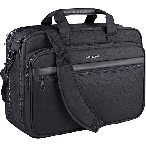KROSER 18'' Laptop Bag Premium Laptop Briefcase Fits Up to 17.3 Inch Laptop Expandable Water-Repellent Shoulder Messenger Bag Computer Bag for Travel/Business/School/Men/Women-Black