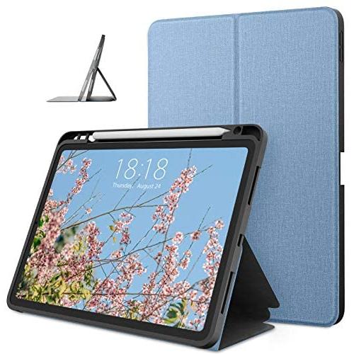 DTTO Case for iPad Air 4 2020, iPad 10.9 Case, Double-fold Folio Stand Shockproof TPU Back Cover with Built-in Apple Pencil Holder - Auto Wake/Sleep and Multiple Viewing Angles, Sky Blue