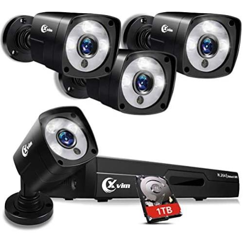 XVIM 1080P Full Color Night Vision 8CH Home Security Camera System, 4PCS 1080P HD Cameras with 1TB Hard Drive Night Vision Easy Remote Access Motion Alert