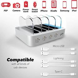 Poweroni USB Charging Station Dock - 4-Port - Fast Charge Docking Station for Multiple Devices - Multi Device Charger Organizer - Compatible with iPad iPhone and Android Cell Phone and Tablet