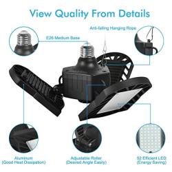 LED Garage Light,Deformable Triple Light - 60W 6000LM LED Ceiling Garage Lamp with 3 adjustable Aluminum Panels,Honesorn Bay Lighting for Garage, Warehouse,Shop, E26 Base, CRI>80 (No Motion Activated)