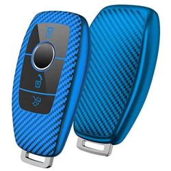 ELOHEI for Mercedes Benz Key Fob Cover, Premium Soft TPU Stripes 360 Degree Full Protection Key Case Cover for Mercedes Benz E Class, 2018 up S Class, 2017 2018 W213 Keyless Smart Key Fob (Blue)
