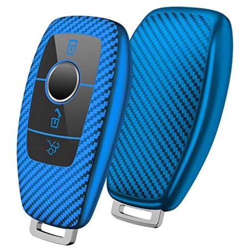 ELOHEI for Mercedes Benz Key Fob Cover, Premium Soft TPU Stripes 360 Degree Full Protection Key Case Cover for Mercedes Benz E Class, 2018 up S Class, 2017 2018 W213 Keyless Smart Key Fob (Blue)