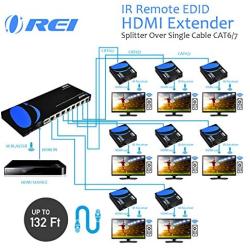 OREI 1x8 HDMI Extender Splitter Over Single Cable CAT6/7 1080P With IR Remote EDID Management - Up to 132 Ft - Loop Out - Low Latency