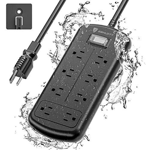 ESHLDTY 8-Outlets Outdoor Power Strip Weatherproof, Mountable Surge Protector with 6ft Extension Cord IPX6 Waterproof 1875W Overload Protection Outlet for Patio,Garage,Home Office(Black)