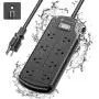 ESHLDTY 8-Outlets Outdoor Power Strip Weatherproof, Mountable Surge Protector with 6ft Extension Cord IPX6 Waterproof 1875W Overload Protection Outlet for Patio,Garage,Home Office(Black)