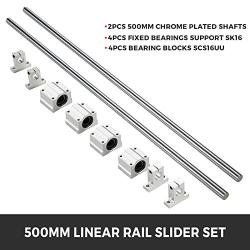 BestEquip Linear Rail Slide 2PCs 16mm x 500mm Linear Bearing Slide Set with 4Pcs Block Bearings SC20UU+4Pcs Shaft Support Linear Shaft CNC Parts Kits for Electronic Equipment Guide Bar