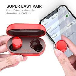 TOZO T12 Wireless Earbuds Bluetooth Headphones Premium Fidelity Sound Quality Wireless Charging Case Digital LED Intelligence Display IPX8 Waterproof Earphones Built-in Mic Headset for Sport Red