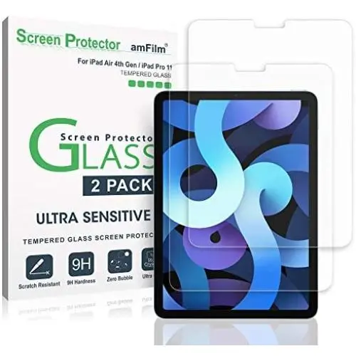 amFilm (2 Pack) Glass Screen Protector for iPad Air 4 (10.9''), iPad Pro 11 inch (11'') Tempered Glass Screen Protector, Ultra Sensitive, Face ID & Apple Pencil Compatible