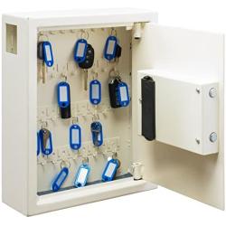 AdirOffice 40 Keys Cabinet with Digital Lock - Electronic Key Safe - Pin Code Keyless Storage Box for Keys - Secure Steel Lockbox - Scratch Resistant Powder Coated - Wall Anchor (White)