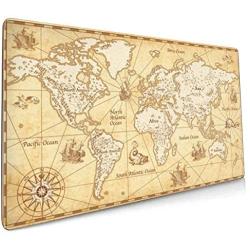 Great Detail Illustration World Map Gaming Mouse Pad Computer Keyboard Mouse Mat Large Extended Soft Ultra Thick Premium-Textured & Waterproof With Stitched Edges Non-Slip Rubber Base For Work, Laptop
