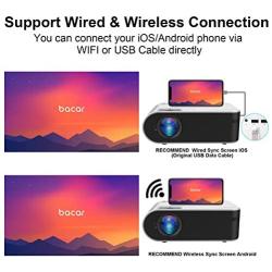 WiFi Mini Projector, BACAR 6000 Lumens WiFi Projector [Projector Screen and Tripod Included], 1080P and 200 Display Supported, Compatible with TV Stick, HDMI, VGA, USB, Laptop, iOS & Android