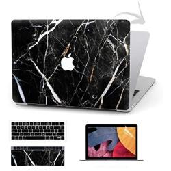 Timocy Hard Case Compatible with MacBook Air 13 Inch – Marble Laptop Case with Keyboard Cover, Screen Protector, Touch Pads Sticker – Enhanced Protection – Gorgeous Designs, Black Marble