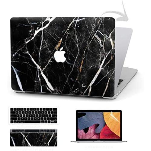 Timocy Hard Case Compatible with MacBook Air 13 Inch – Marble Laptop Case with Keyboard Cover, Screen Protector, Touch Pads Sticker – Enhanced Protection – Gorgeous Designs, Black Marble